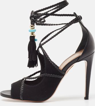 Aquazzura Black Leather And Suede Ankle Wrap Sandals
