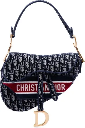 Dior Pre-owned Dior Oblique Embroidered Velvet Saddle Bag Ladies H8G0XY35IGPF673D