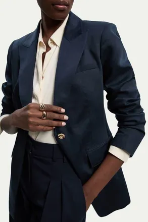 Karen Millen Tailored Linen Single Breasted Blazer in Navy at Nordstrom, Size 12
