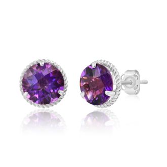 MAX + STONE 14k Yellow or White Gold 8mm Roped Halo Gemstone Round Stud Earrings