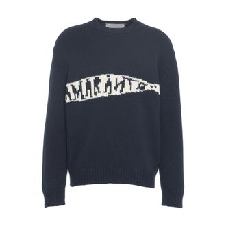 Amaranto Round-neck Knitwear, male, Blue, Size: L Intarsia Logo Knit Sweater Blue