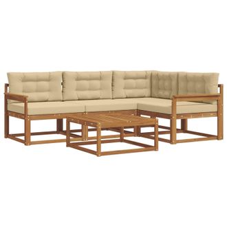 vidaXL Conjunto De Sof&aacute;s De Exterior Con Coj&iacute;n 5 Pcs Natural Y Beige Vidaxl