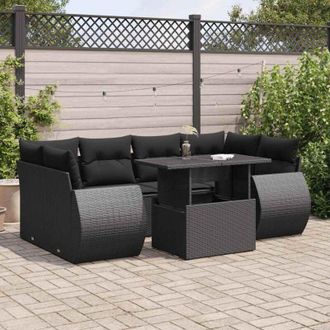 vidaXL Set De Sof&aacute;s De Jard&iacute;n 7 Pzas Con Cojines Rat&aacute;n Sint&eacute;tico Negro Vidaxl