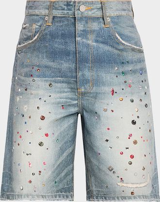 Purple Men & apos;s P059 Embellished Denim Shorts