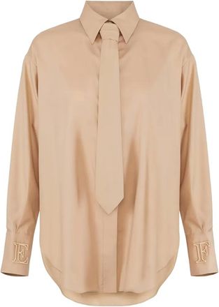 Elisabetta Franchi tie-detail logo-embroidery shirt - Neutrals