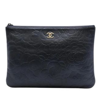 Chanel Pre-owned Embossed Lambskin Clutch - Dames - Pre-owned - Blauw - Maat: ONE Size Leer