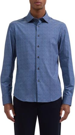 Bugatchi Jimmy OoohCotton Basketweave Print Button-Up Shirt in Cobalt at Nordstrom, Size Xxx-Large