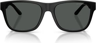 Emporio Armani 57mm Polarized Square Sunglasses in Matte Black /Dark Grey at Nordstrom