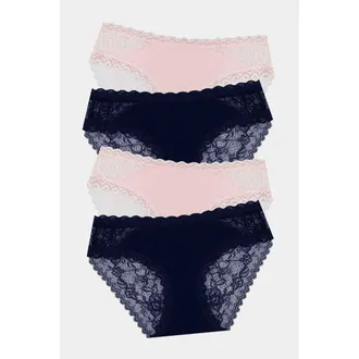 Stripe and Stare Eco Lace Original Knicker Four Pack in Navy & Pale Pink at Nordstrom, Size X-Small Uk