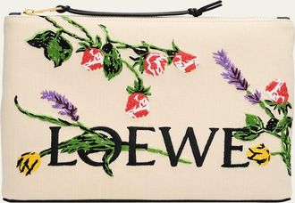 Loewe x Paulas Ibiza Oblong Pouch Bag in Canvas with Flowers