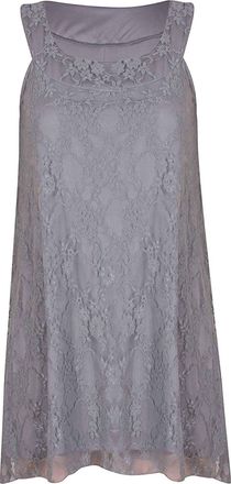 Purple Hanger Womens New Sleeveless Stretch Floral Lace Round Neck Ladies Lined Uneven Hem Plus Size Long Vest Dress Grey Size 22-24