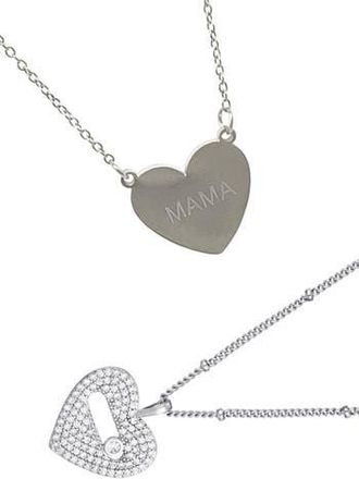 Adornia Set of 2 Mama & Pav&eacute; Heart Pendant Necklaces in Silver at Nordstrom Rack