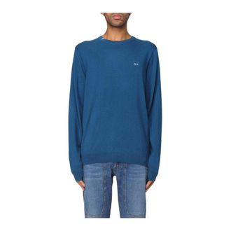 Sun 68 Round-neck Knitwear, male, Blue, M, Merino Wool Crew Neck Jumper