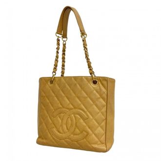 Chanel Beige Grained Calfskin Tote Bag (Pre-Owned)
