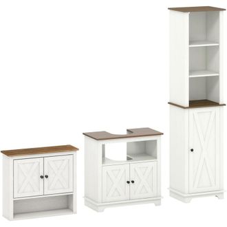 Kleankin Kleankin - Conjunto De Ba&ntilde;o Incluye 1 Mueble Para Debajo Del Lavabo 1 Armario Alto De Ba&ntilde;o Y 1 Armario De Pared Para Ba&ntilde;o Estilo Cl&aacute;sico Blanco