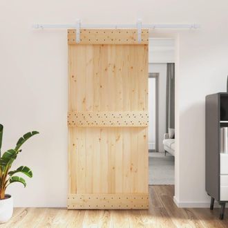 Berkfield Home Sliding Door with Hardware Set 95x210 cm Solid Wood Pine in Brown