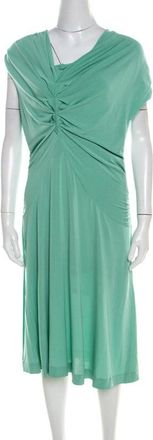 Escada Aqua Green Knit Ruched Draped Front Sleeveless Dress