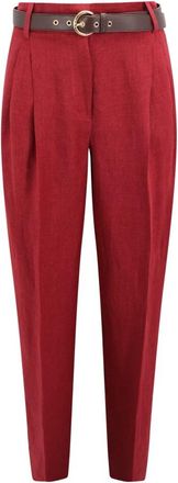 Max Mara Wijde Linnen Broek - Dames - Broeken - Rood - XS - Linnen - Broeken