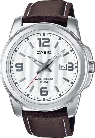 Casio Womens White Dial Analog Watch with Brown Leather Strap - LTP-1314L-7AV