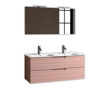 Aquadesign Composici&oacute;n ba&ntilde;o de doble lavabo 5 piezas en mdf rosa empolvado