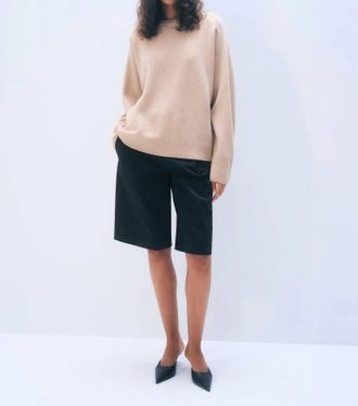 White + Warren Oversized Saddle Sleeve Crewneck Sweater In Muted Camel