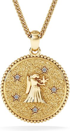 The Diamond Store Zodiac Virgo Necklace Medallion Lab Grown 0.02ct in 18K Gold Vermeil