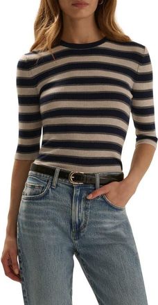 Favorite Daughter The Amelia Elbow Sleeve Wool Sweater in Midnight Stripe at Nordstrom, Size X-Large