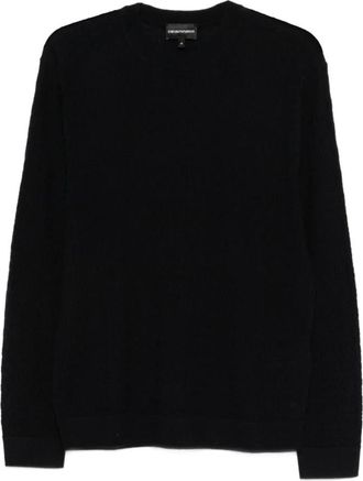 Emporio Armani Jacquard trui van scheerwol - Heren - Ronde hals truien - Zwart - L - Wol - Truien & Vesten