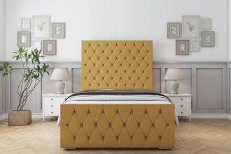 Sloomy Watson Plush Bed Frame With 50 Upholstered Headboard in Mustard | Size: Single