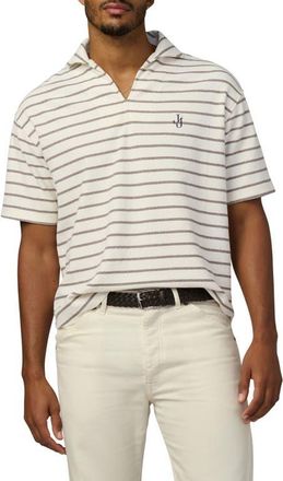Joe's Mariner Stripe Textured Cotton Blend Johnny Collar Polo in Morel Stripe at Nordstrom, Size Xx-Large