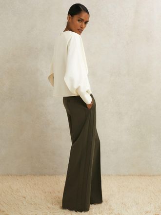 Reiss Khaki Atelier Crepe Wide-leg Trousers, 14