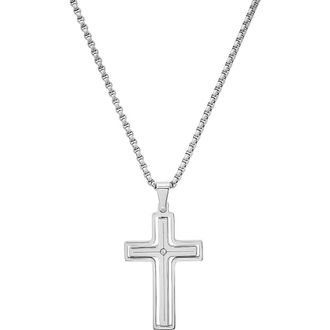 HMY Jewelry Mens Stainless Steel Crystal Cross Pendant Necklace in Silver at Nordstrom Rack