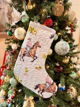 Ida Mae Home Cowboy Christmas Quilted Stocking In White