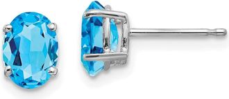 Diamond2Deal 14k White Gold 7x5mm Oval Blue Topaz Earrings