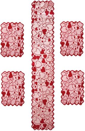 OEM Juego De 5 Piezas De Manteles Individuales/camisetas Para El D&iacute;a De San Valent&iacute;n Con Motivo De Encaje Rojo En Forma De Coraz&oacute;n