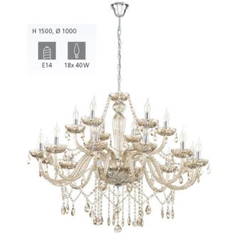 Eglo Lampadario a Sospensione Classico Basilano Acciaio Cromo Vetro 18 Luci E14