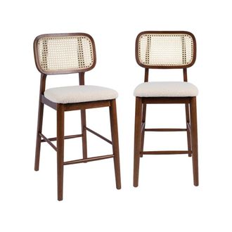 Sweeek Taburete de bar de madera de hevea con rejilla y boucle, set de 2