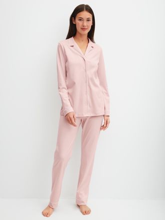 CALIDA Schlafanzug CALIDA Night Lovers, Damen, Gr. XS (36/38), peach rose, Interlock, Obermaterial: 100% Baumwolle, bequem lang, V-Ausschnitt, Homewear-Sets 