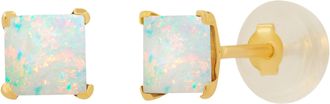 MAX + STONE 14k Yellow or White Gold 4mm Square Princess Cut Gemstone Stud Earrings