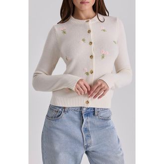 House of CB Poppie Embroidered Wool & Cashmere Cardigan in Ivory at Nordstrom, Size X-Small