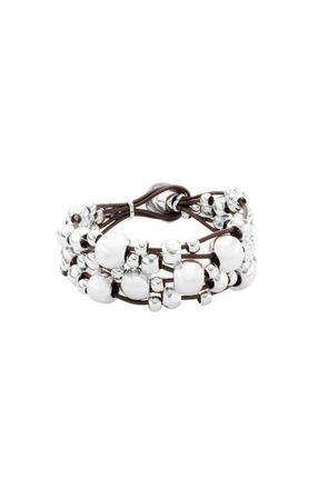 UNOde50 Wide Braided Leather Cuff in Silver at Nordstrom, Size Medium