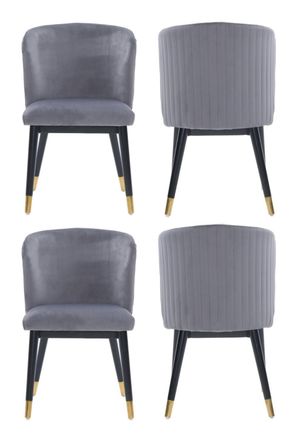 Life Interiors Set of 4 Sofina Modern Velvet Dining Chairs, Tufted Back, Wooden Frame in Grey