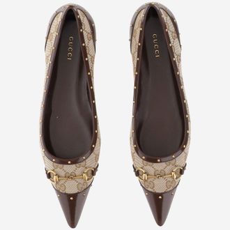 Gucci Womens Savoy Flat Shoes Gg Fabric And Leather Multicolour Polyester