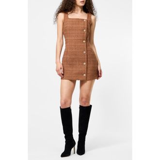 French Connection Structured Tweed Square Neck Minidress in Cafe Brown at Nordstrom Rack, Size 8