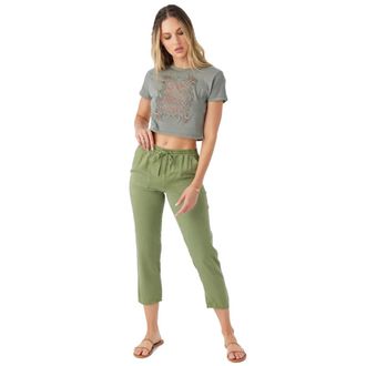 O'Neill Francina Pants Womens Oil Green Drawstring Waist Cropped FROG510