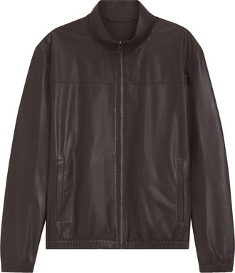 BOSS Minimalist Brown Leather Jacket with Zipper Closure