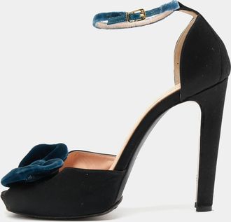 N&deg;21 N21 Black Satin Bow Peep Toe Ankle Strap Sandals