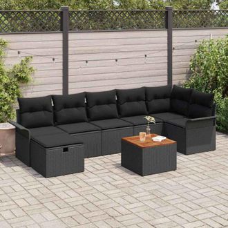 vidaXL Conjunto De Sof&aacute; De Jard&iacute;n Con Coj&iacute;n 8 Pcs Negro Polirat&aacute;n