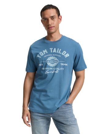 Tom Tailor T-Shirt TOM TAILOR, Herren, Gr. XXL, blau (real teal blau), Single Jersey, Obermaterial: 100% Baumwolle, bedruckt, regular fit normal, Rundhals, Shirt
