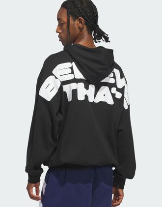 adidas adidas Performance - Anthony Edwards - Felpa con cappuccio nera con stampa Believe that-Nero